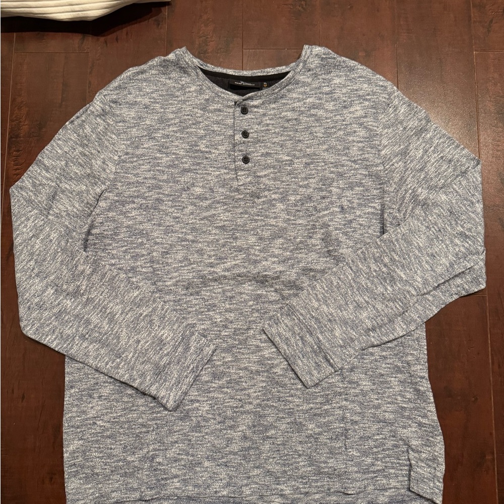 Marc Anthony Heathered Blue Henley Sweatshirt